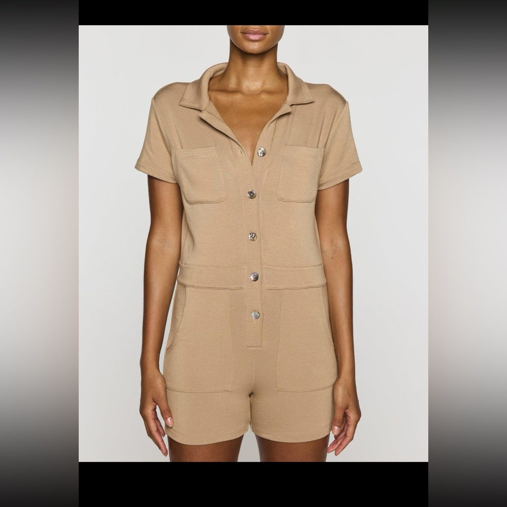 Bleusalt Tan Short Sleeve Jumpsuit